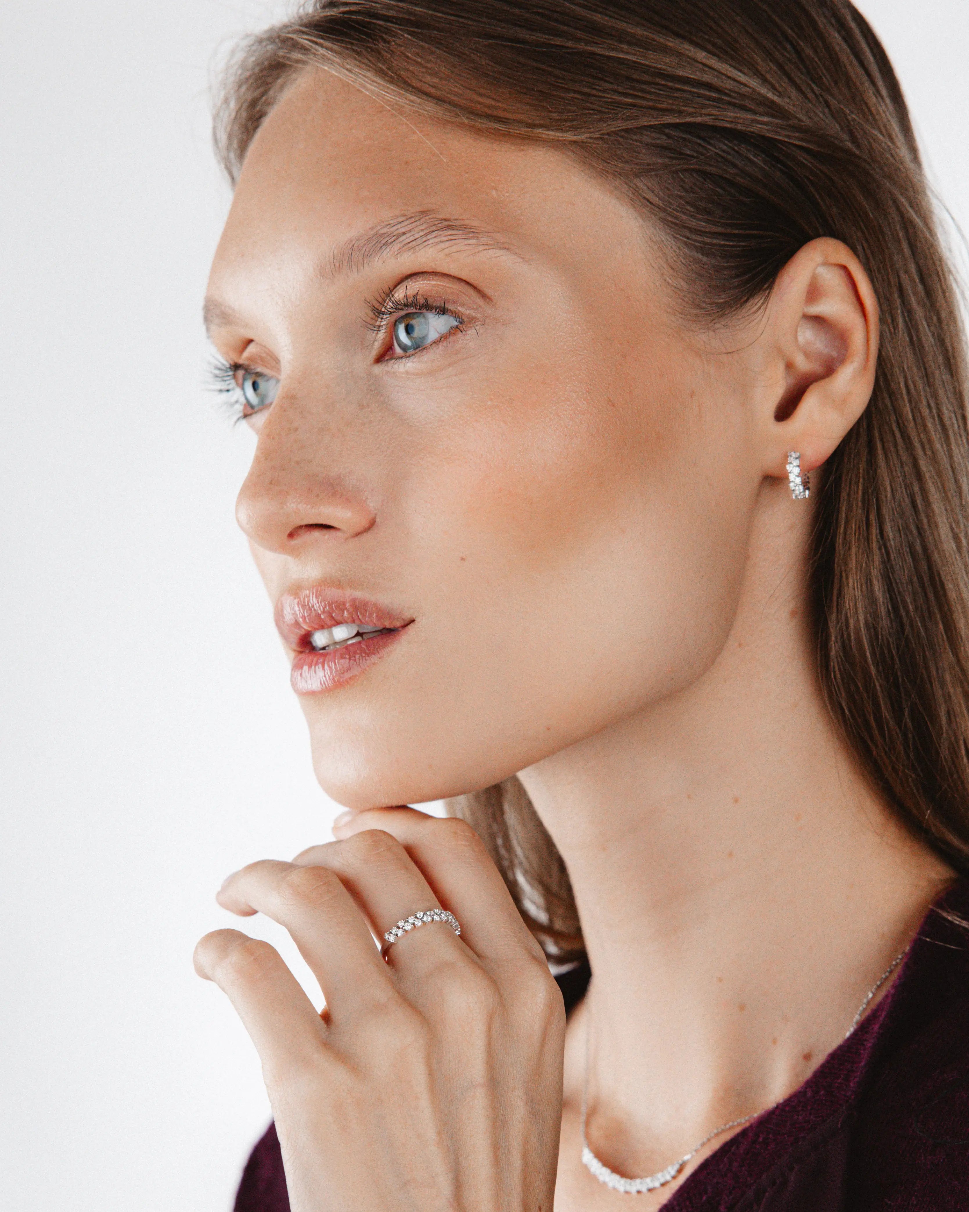 Boucles d'oreilles Rivière 0.72 carat en or blanc et diamant 