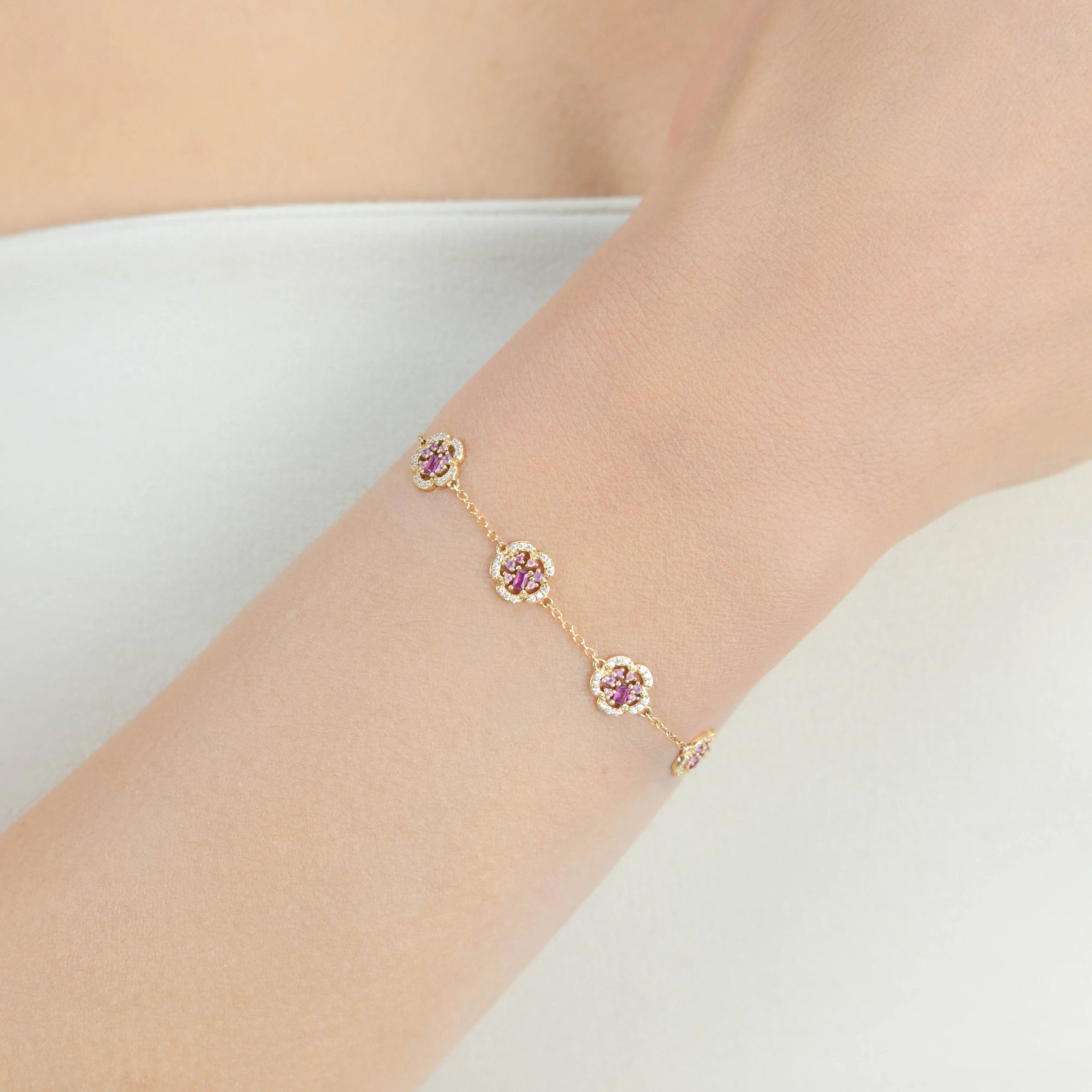 Bracelet Fiori Prune Or Jaune