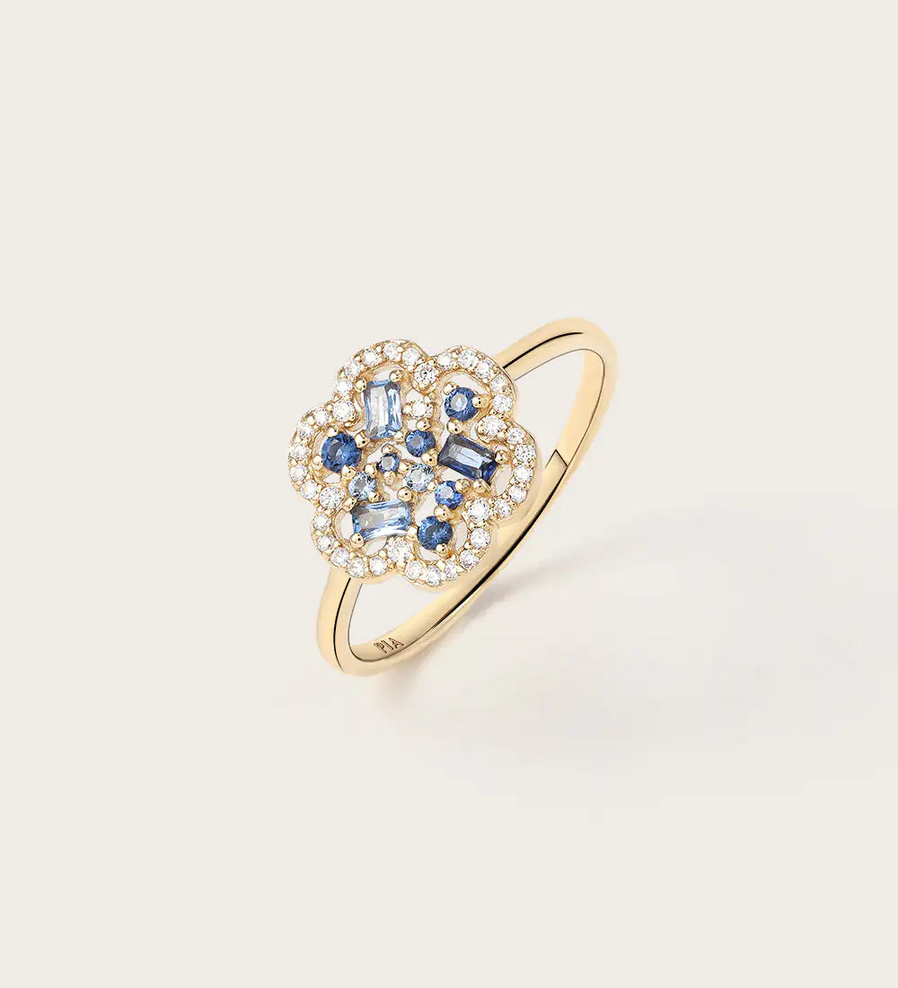 Bague Baby Flora Bleue en or jaune 