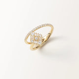 Bague Miroir en or jaune, losange de pierres rondes et baguettes entre deux anneaux, vue de face