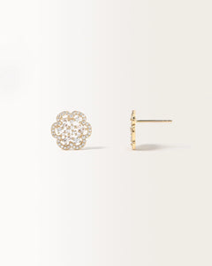 Boucles d'oreilles Flora en or jaune, motif fleur en oxyde de zirconium